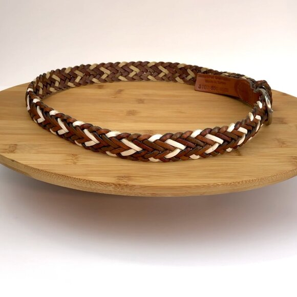 Vintage 1980's Copper Key Braided Leather Belt Size M/28 Tan Brown White Boho - Picture 8 of 14
